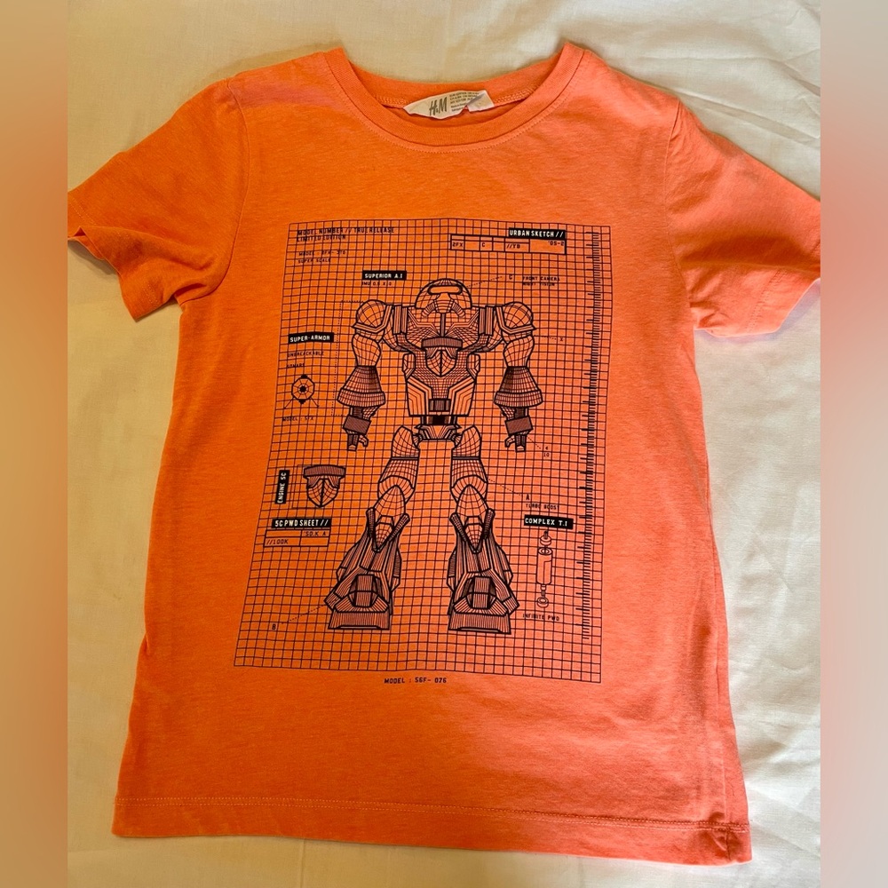 H&M Bright Orange Kids T-Shirt with Robot Design